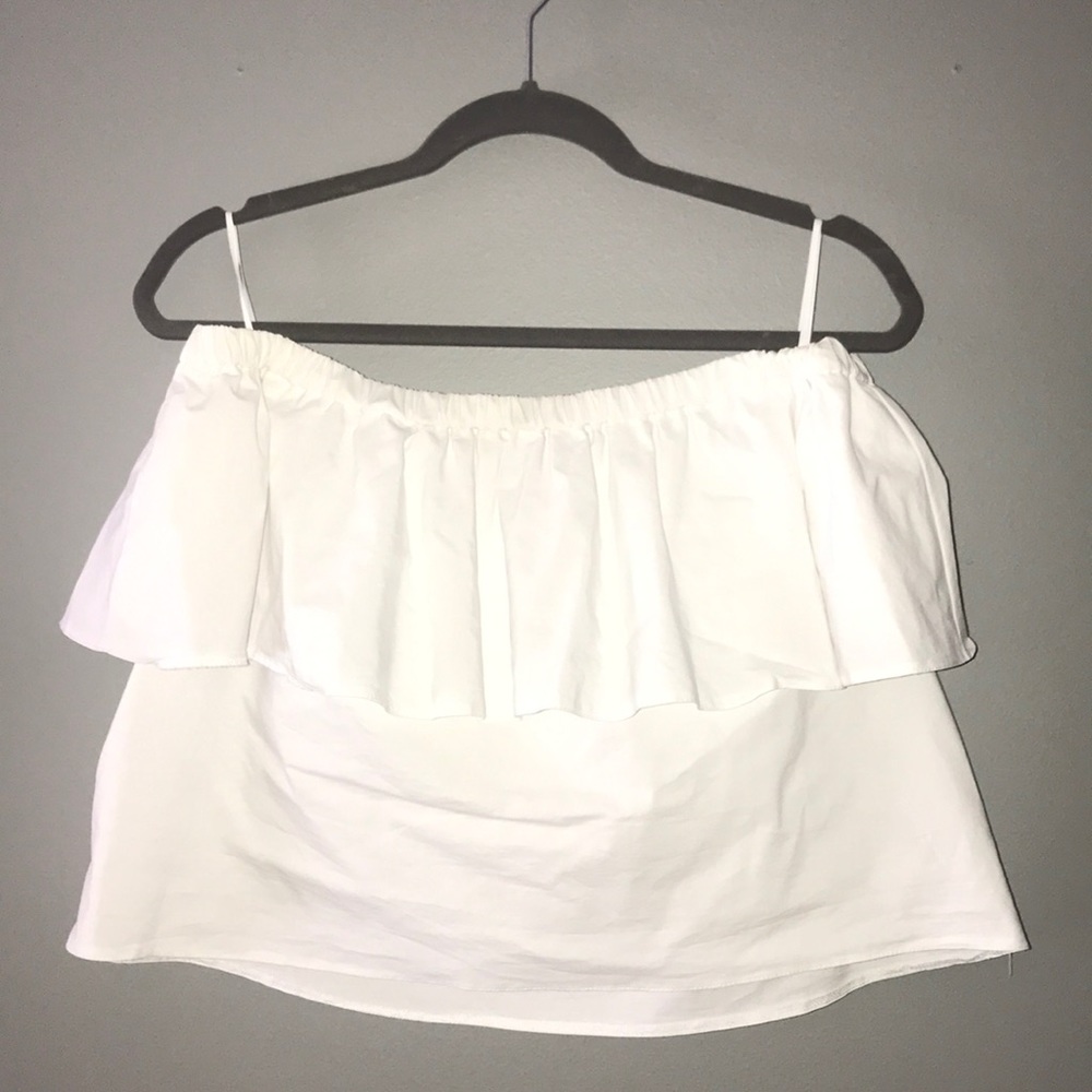 White ruffle strapless top